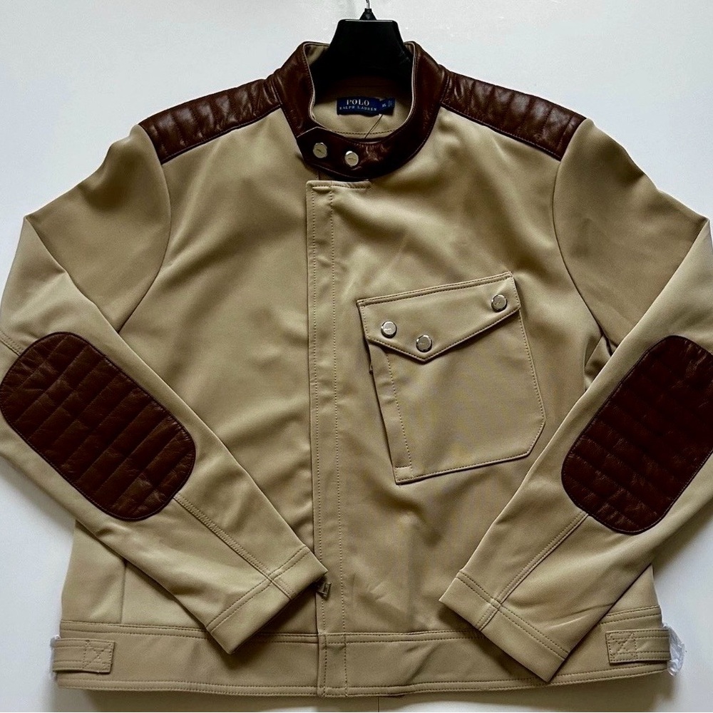 Polo by Ralph Lauren Beige Jacket with Brown Leather Accents
